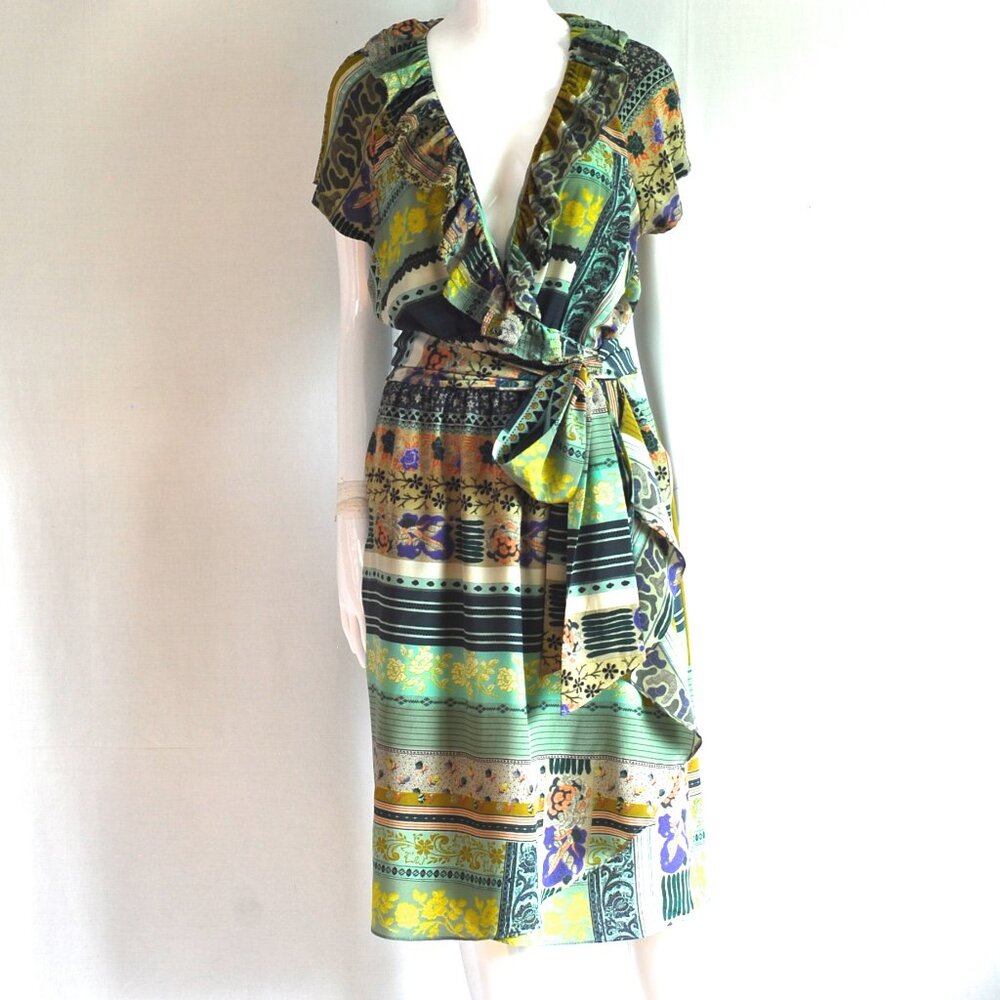 Etro Colourful Silk Dress With Ruffles & Side Tie - Italy
